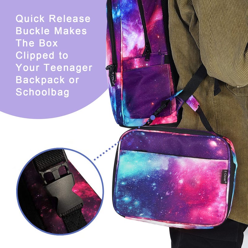 E-Clover Galaxy Backpack for Girls Kids Backpacks with Lunch Box Set School Bag for Elementary Kindergarten Purple Space - Image 3